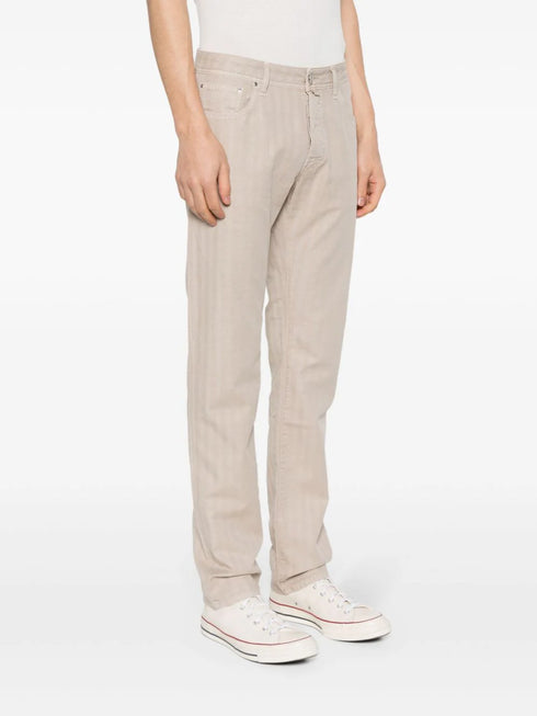 herringbone tapered-leg trousers
